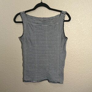 We the Free M navy striped raw edge tank top boating knit cotton blend